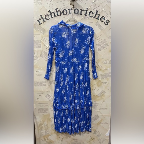 Anthropologie The Marais Printed Chiffon Maxi Dress Floral Blue Gray - Picture 7 of 7